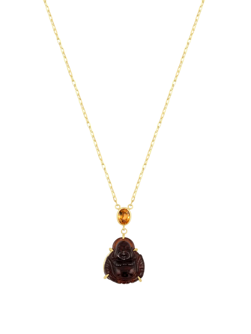 Happy Buddha Garnet Yellow Sapphire Crown Necklace photo