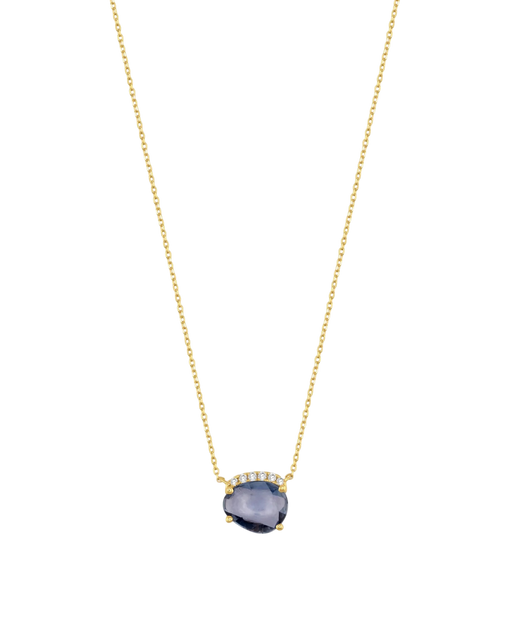 Chakra Blue Sapphire Diamond Halo Necklace photo
