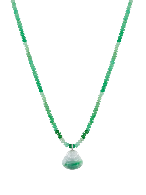Happy Buddha Chrysoprase Diamond Jade Necklace photo