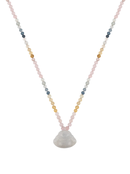 Happy Buddha Morganite Jade Buddha Necklace photo