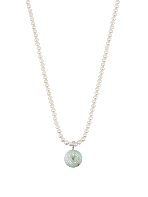 Jade Diamond Coin Pearl Necklace photo