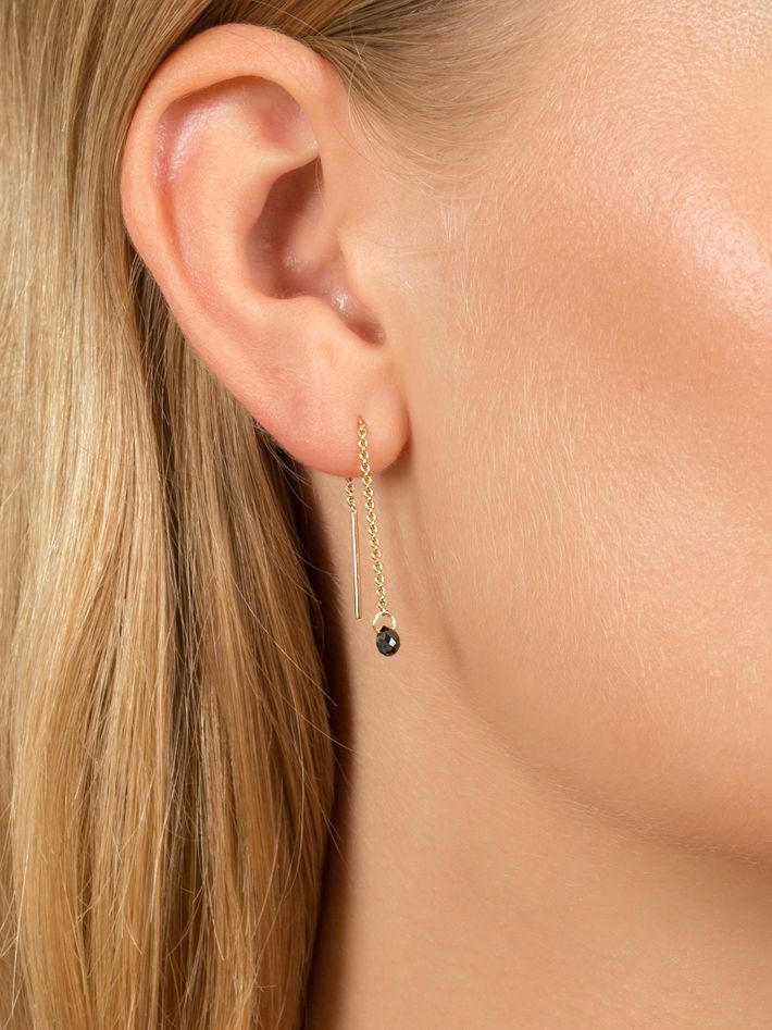 Black diamond drop threader earring