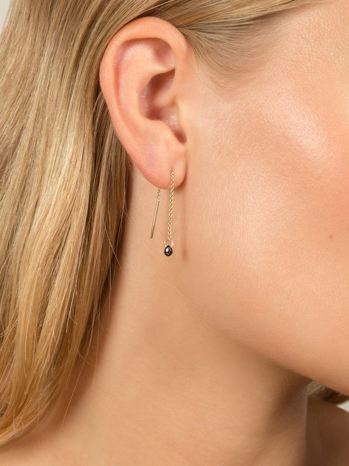 Black diamond drop threader earring