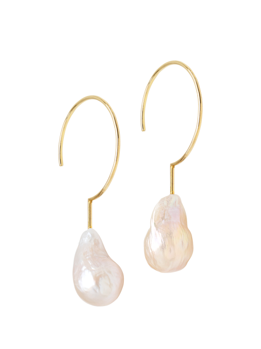 Simple baroque pearl hoop earrings photo