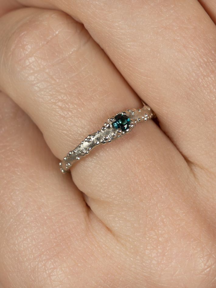 Orno engagement ring with teal tourmaline in 9ct white gold