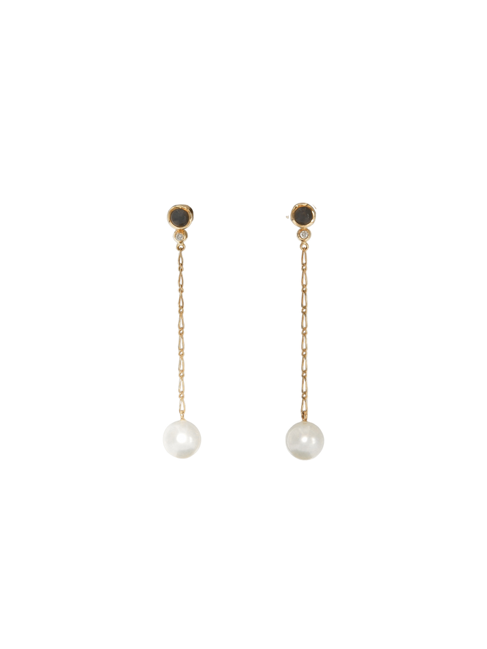 South sea pearl, moonstone and diamond drop earrings