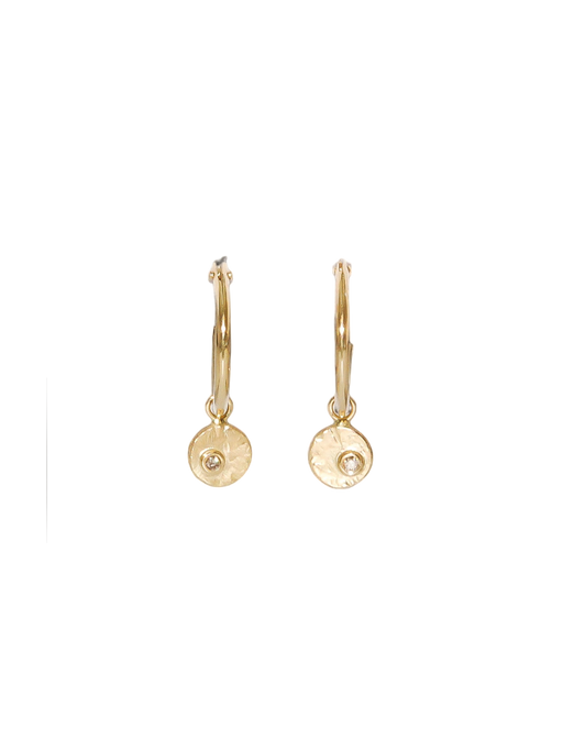 Small hoops with textured diamond charms photo