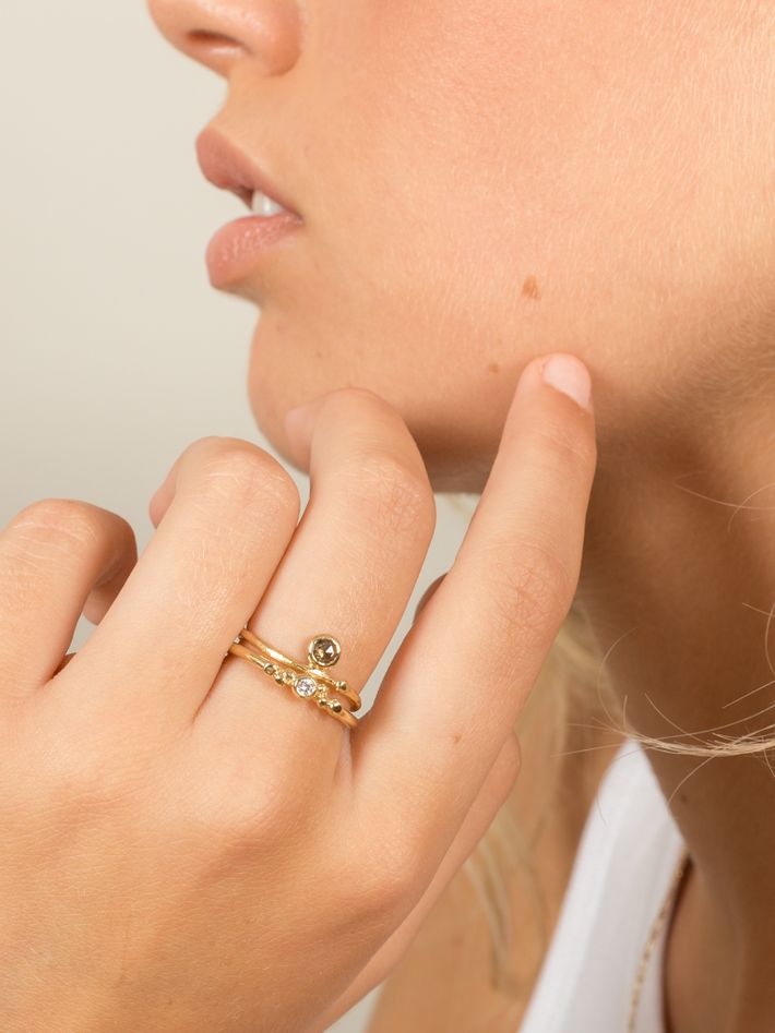 Textured gold ring with brown rosecut diamond