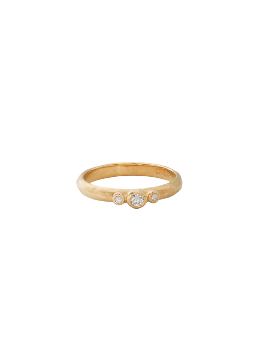 Textured gold ring with 3 diamonds photo