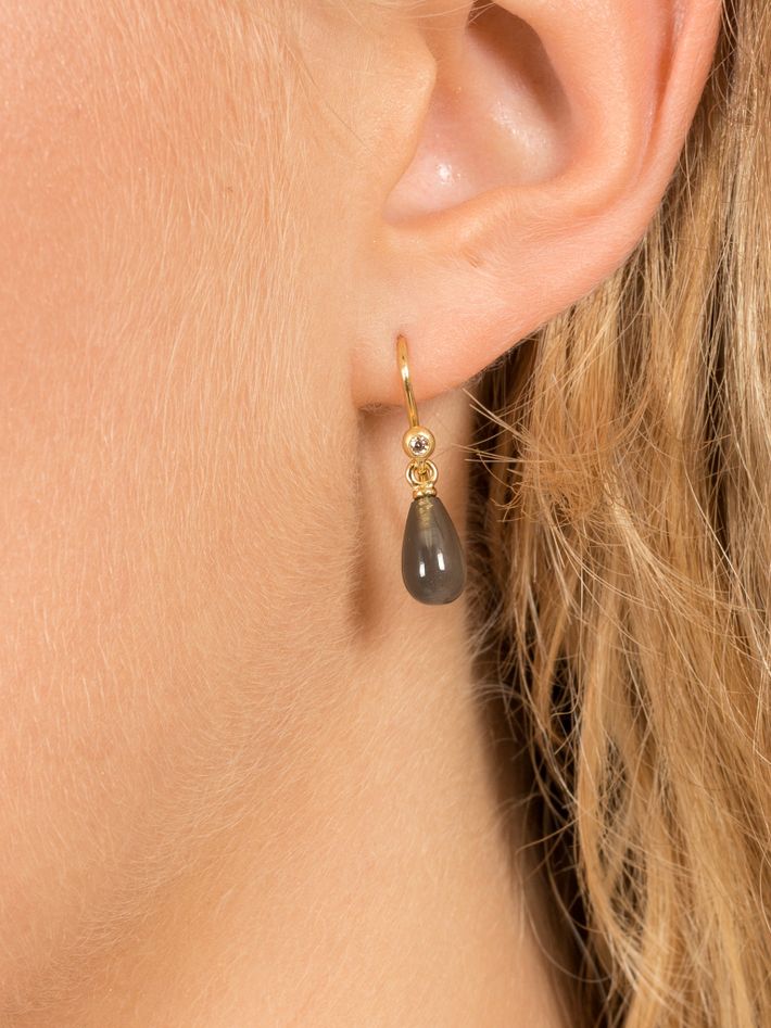 Diamond earrings with grey moonstone drops