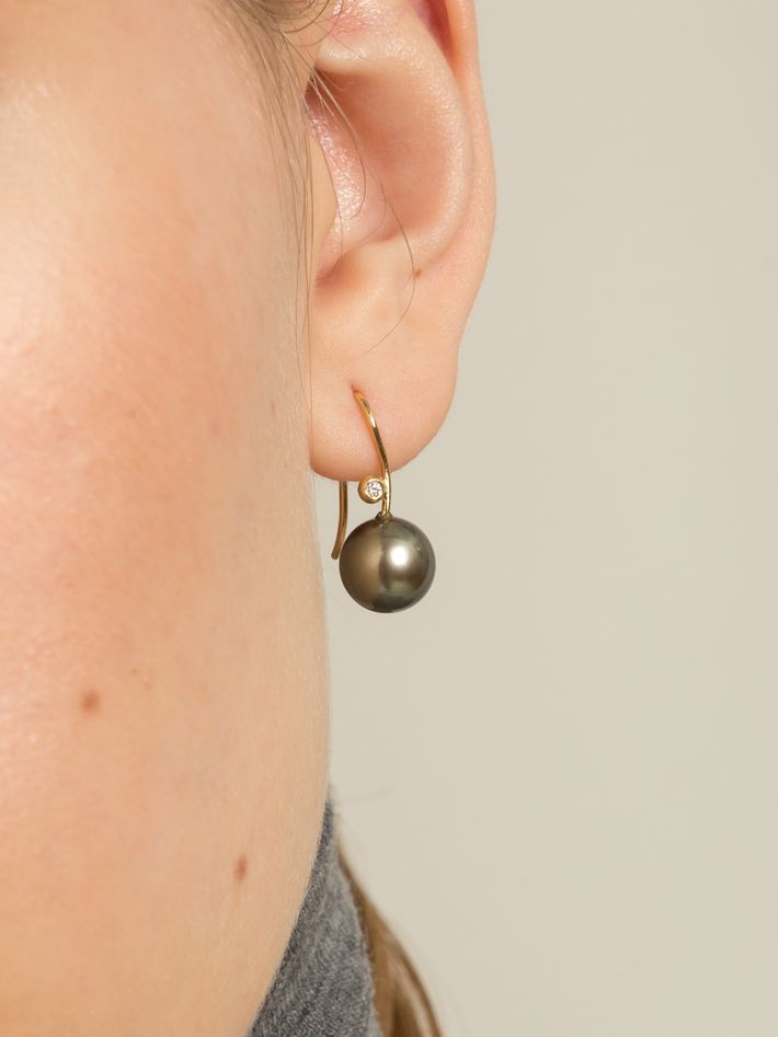 Tahitian pearl drop earrings with diamonds