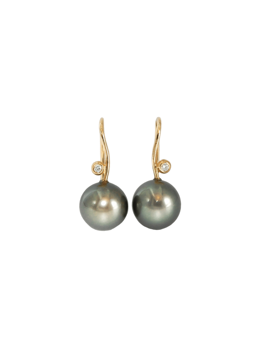 Tahitian pearl drop earrings with diamonds photo