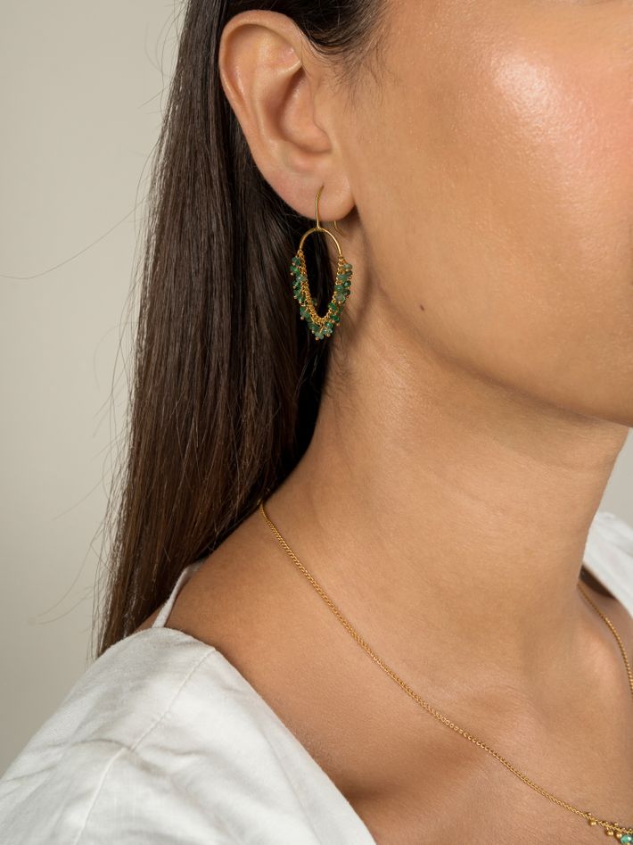 Loop hook earrings in emerald and gold vermeil