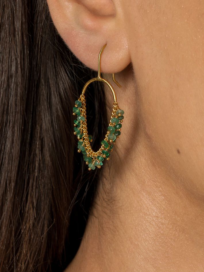 Loop hook earrings in emerald and gold vermeil