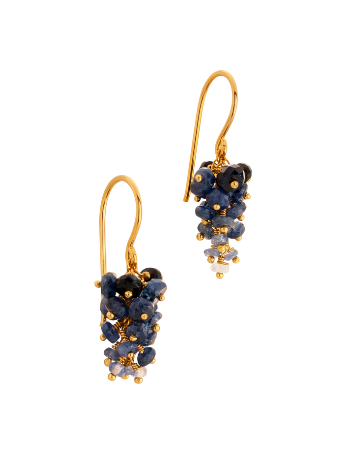 Grape sapphire beaded earrings in gold
