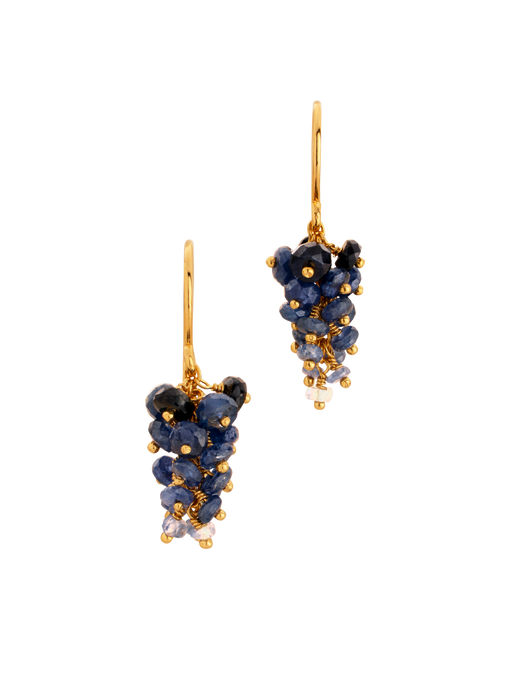 Grape sapphire beaded earrings in gold photo