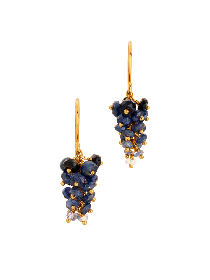 Grape sapphire beaded earrings in gold