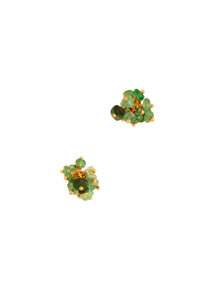 Pompom emerald stud earrings in gold