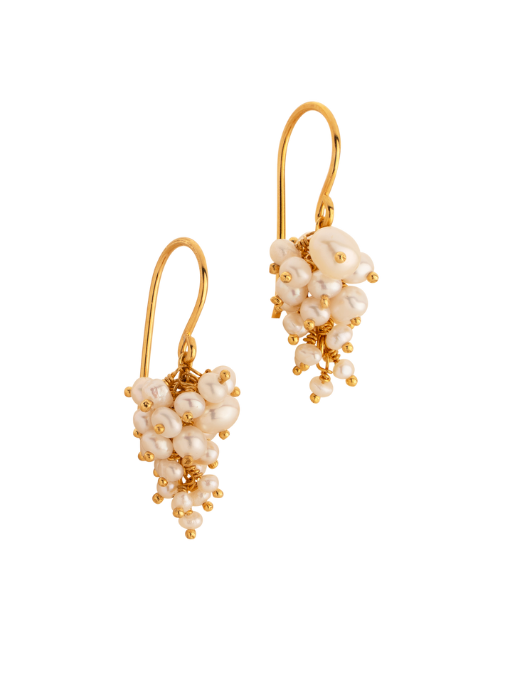 Pearl and gold grape earrings