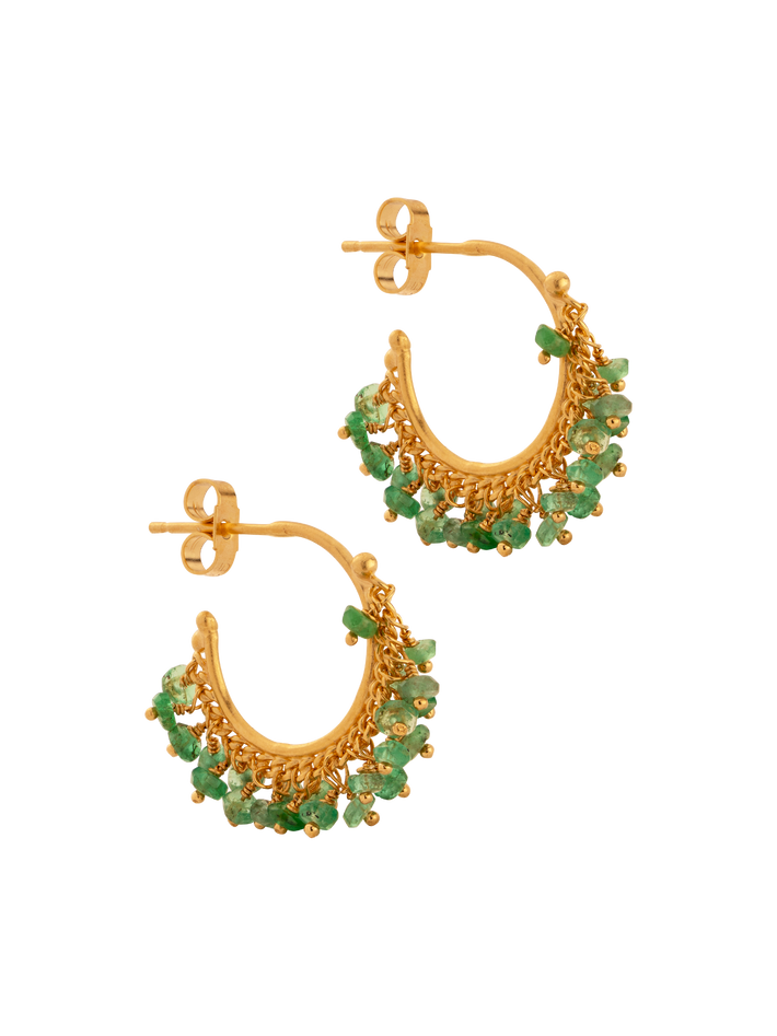 Hoop earrings in emerald and gold plated silver