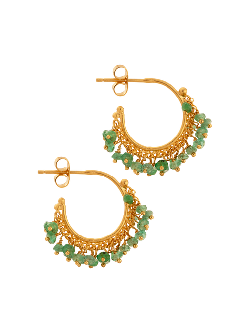 Hoop earrings in emerald and gold plated silver photo