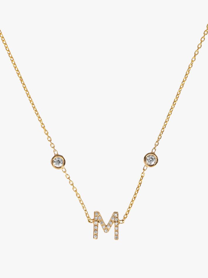 Mini pavé letter necklace with bezel diamonds
