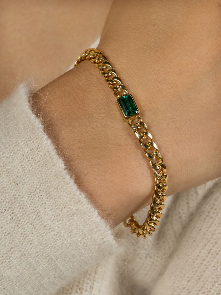 Square emerald on a 14k cuban chain bracelet 