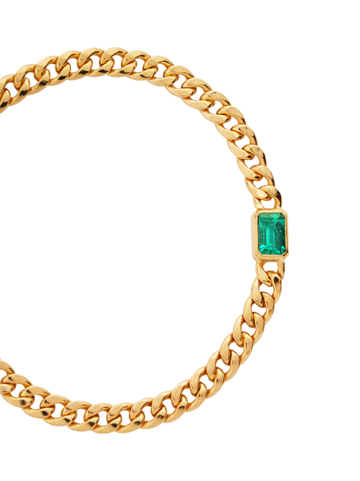 Square emerald on a 14k cuban chain bracelet  photo