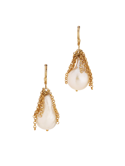 14k yellow gold chain and freshwater baroque pearl drop earrings photo