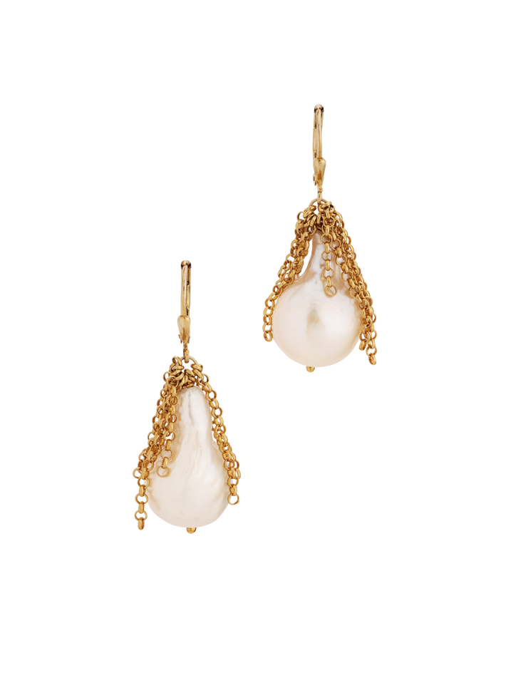 14k yellow gold chain and freshwater baroque pearl drop earrings