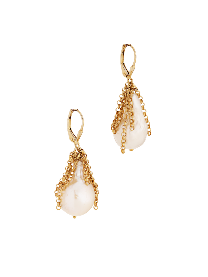14k yellow gold chain and freshwater baroque pearl drop earrings