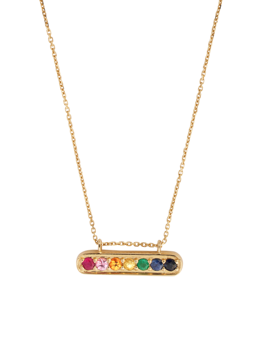14k yellow gold and sapphire bar pendant necklace 17" length photo