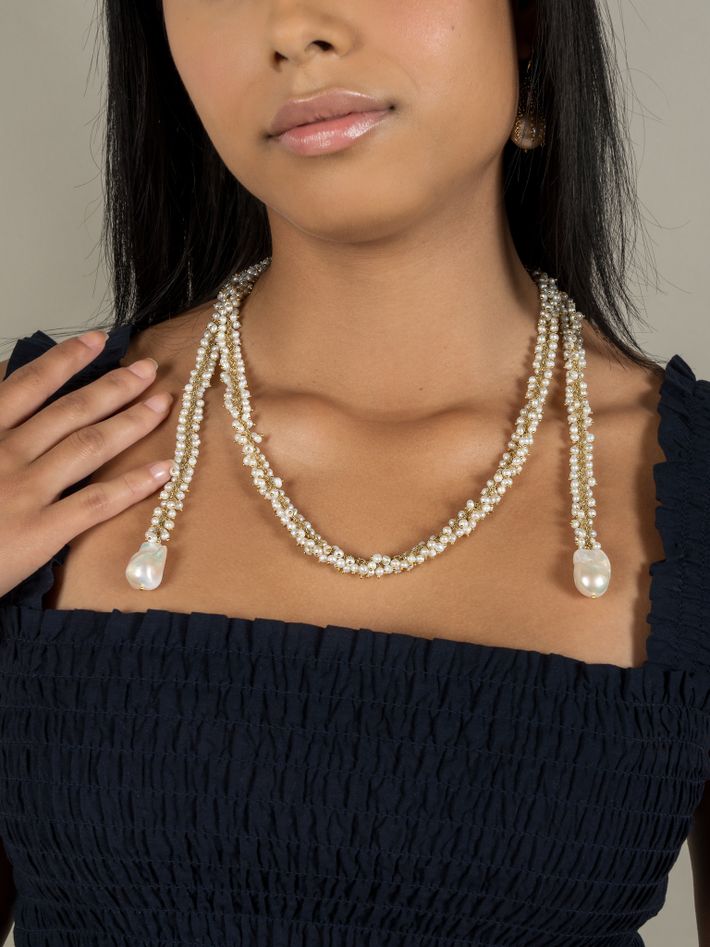 14k yellow gold and pearl clusters with fresh water baroque pearls necklace chain 42" length