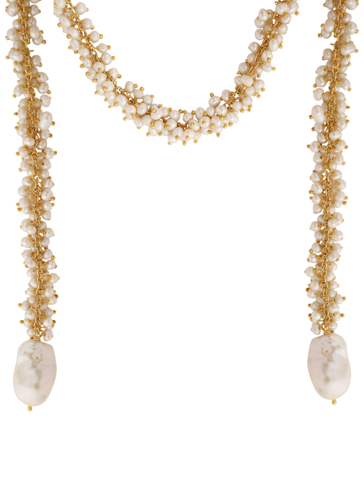 14k yellow gold and pearl clusters with fresh water baroque pearls necklace chain 42" length photo
