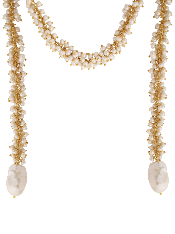 14k yellow gold and pearl clusters with fresh water baroque pearls necklace chain 42" length