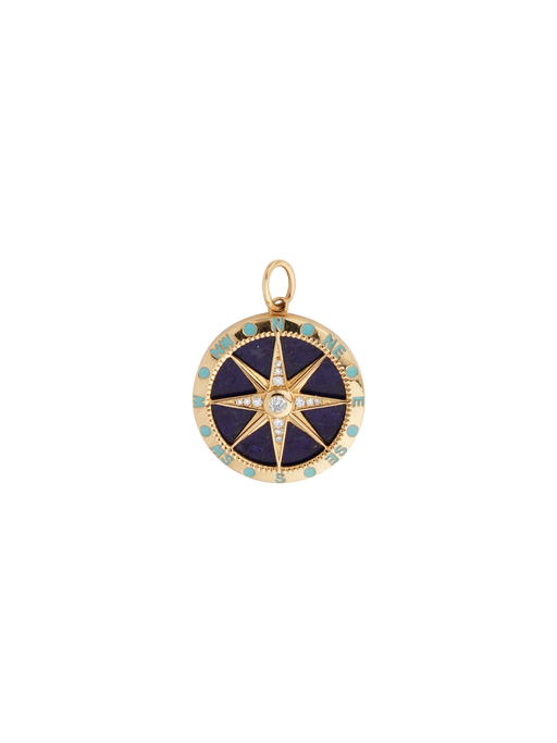 14k gold and lapis and turquoise and diamond compass pendant photo