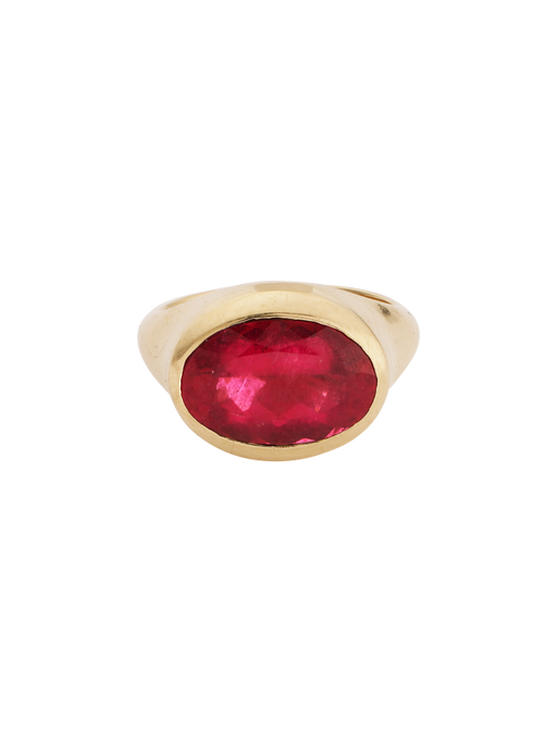 14k yellow solid gold and light 3.36 carat ruby cabachon ring photo