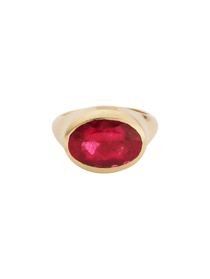 14k yellow solid gold and light 3.36 carat ruby cabachon ring