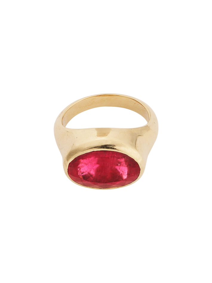 14k yellow solid gold and light 3.36 carat ruby cabachon ring
