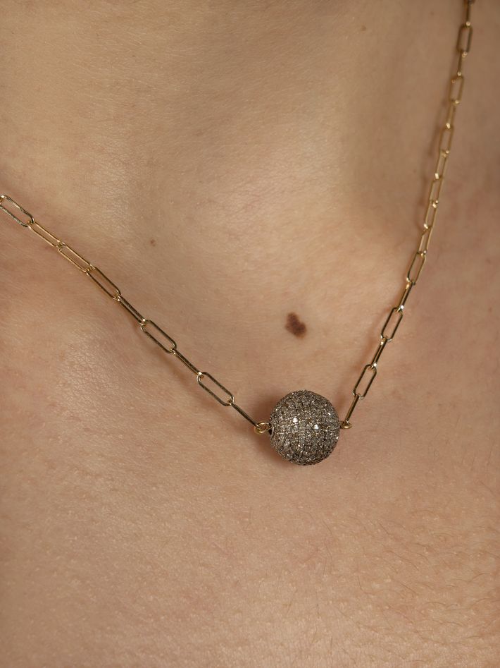 14k white gold and diamond chip ball on gold chain