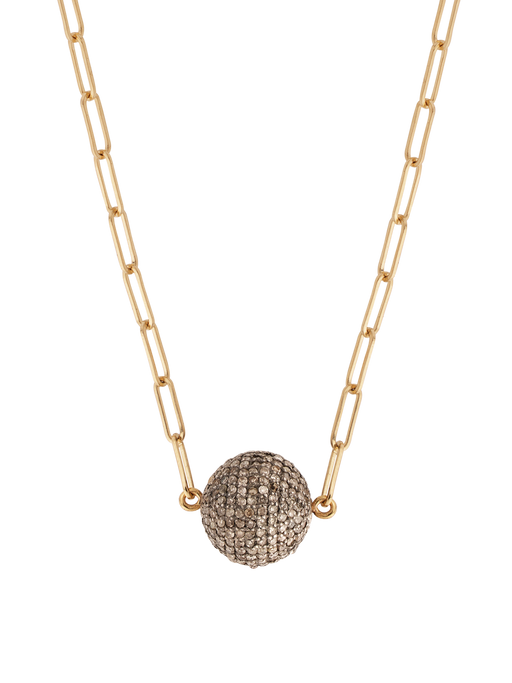 14k white gold and diamond chip ball on gold chain photo
