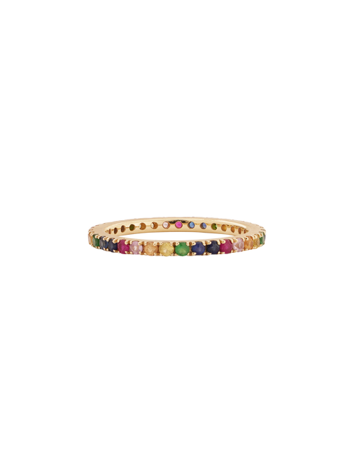14k yellow gold and multi coloured sapphire eternity ring photo