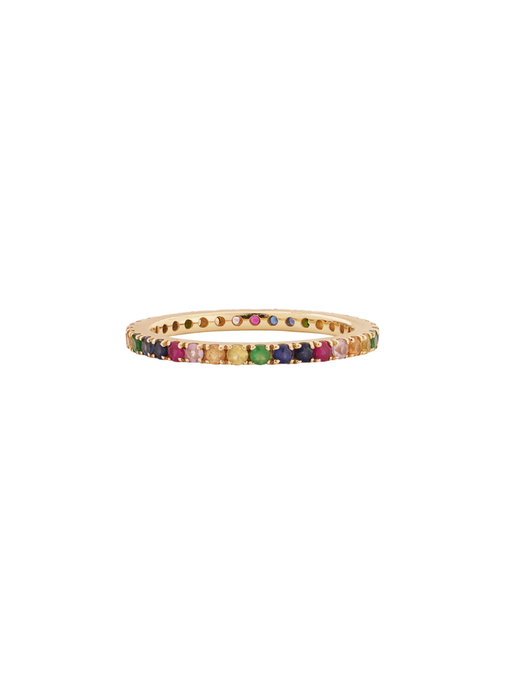 14k yellow gold and multi coloured sapphire eternity ring