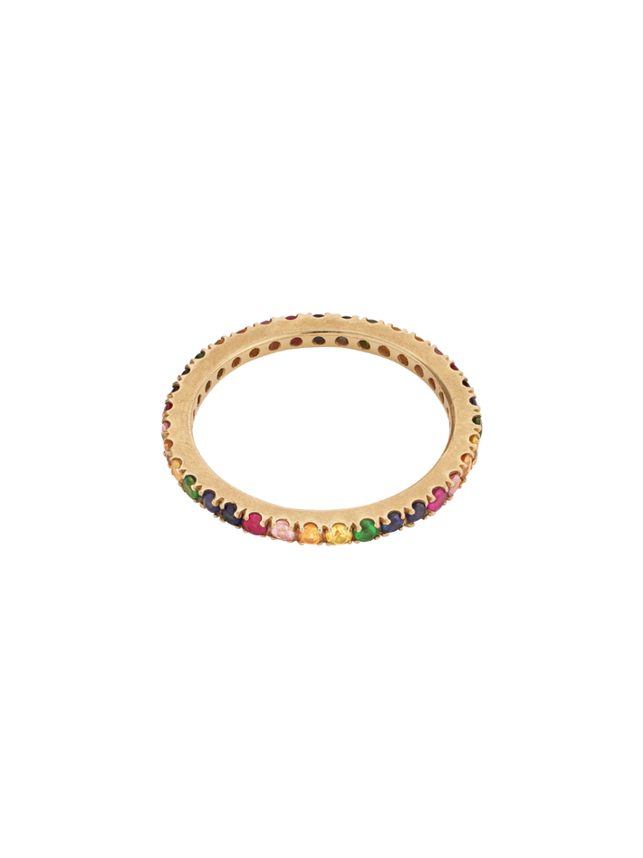 14k yellow gold and multi coloured sapphire eternity ring