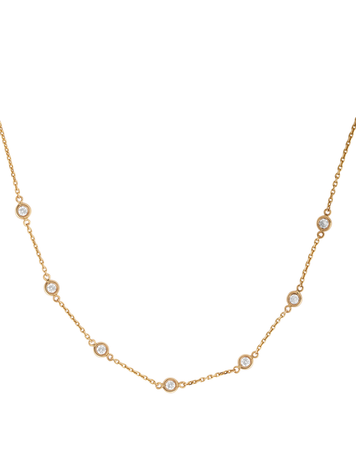 14k yellow gold Diamond cut chain with 7 bezel set diamonds, 16" length photo