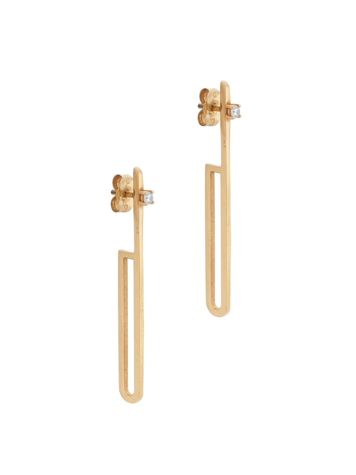 14k solid gold and white diamond earrings with clean lines
