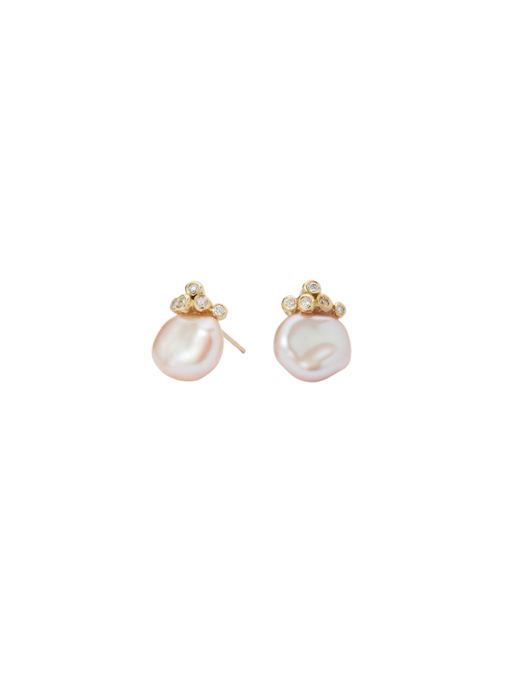 Crowned rose petal keshi earrings