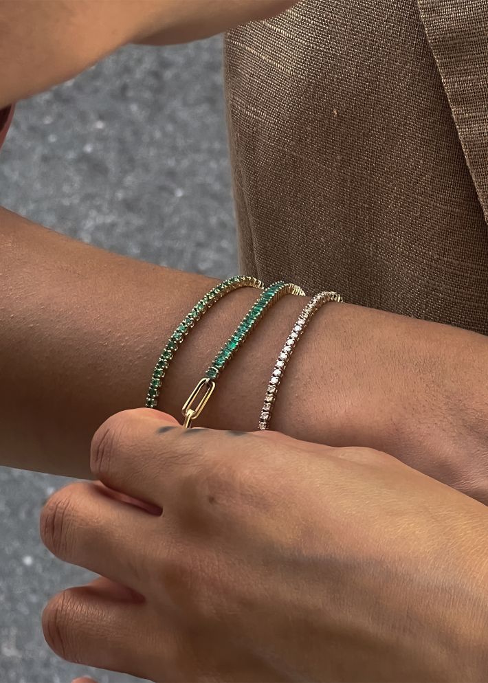 Serena baguette tennis link bracelet emerald