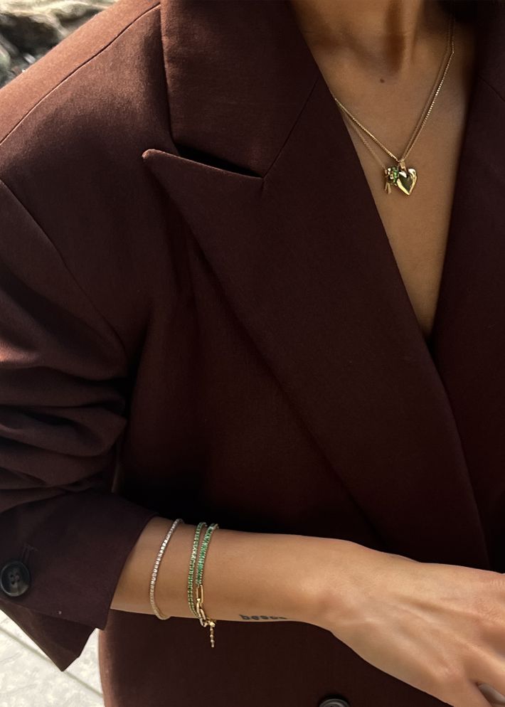 Serena baguette tennis link bracelet emerald