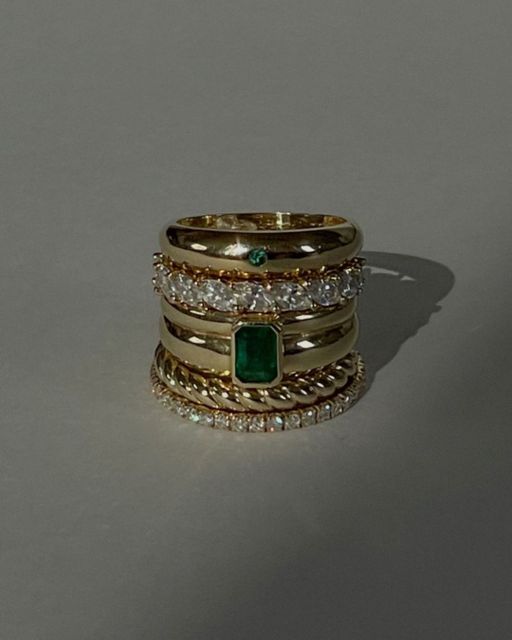 Luna layered ring emerald photo